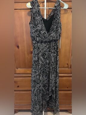 Calvin Klein Black and White Paisley Wrap Maxi Dress
